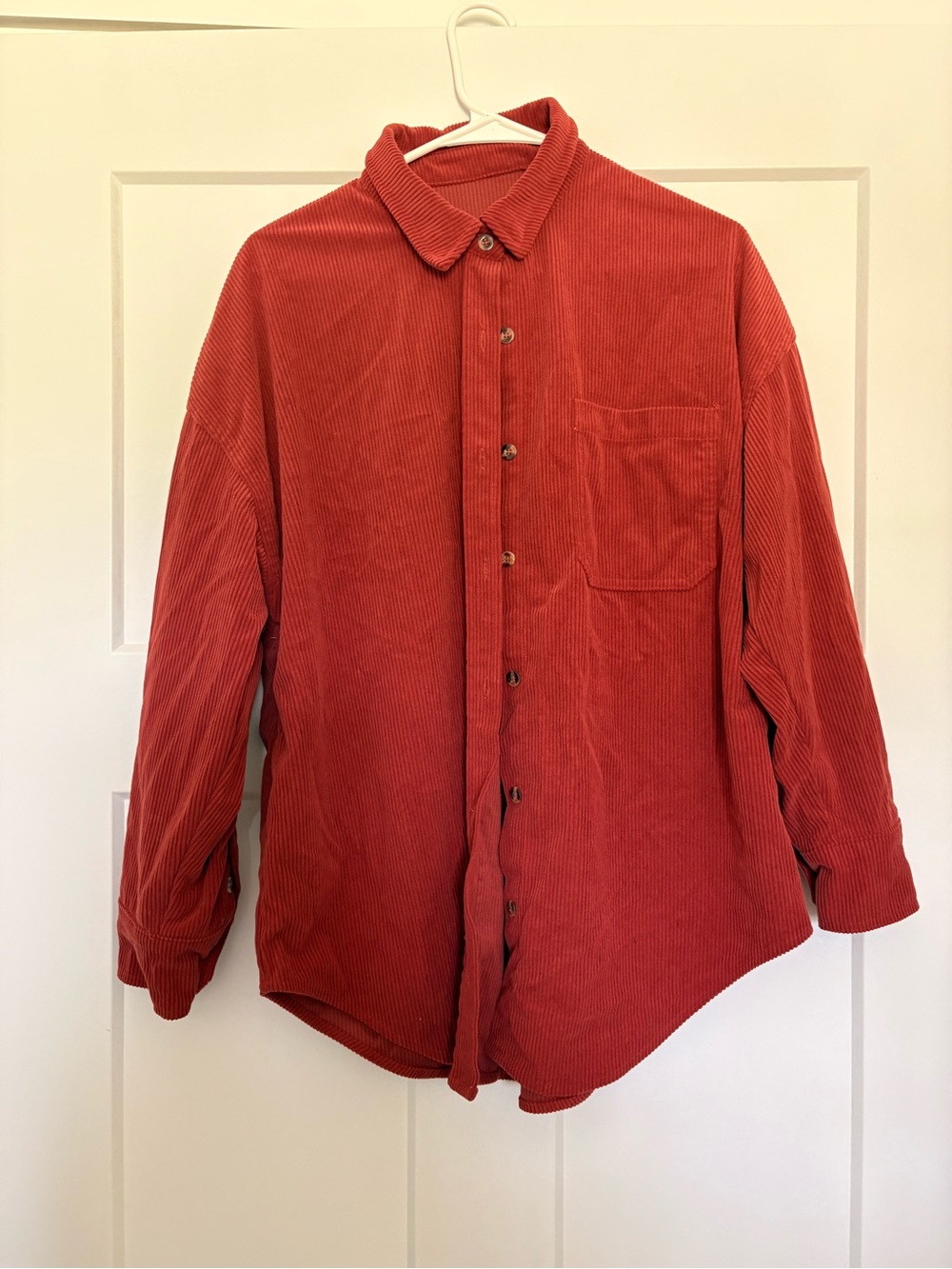 Women's Red Corduroy Button-Down Shirt